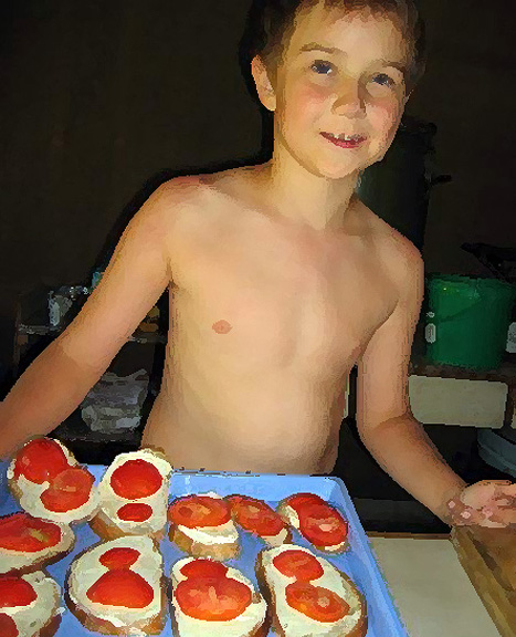 gamin torse nu et cuisine