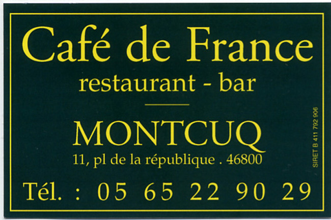 Montcuq café de France carte