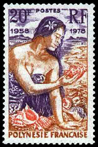 timbre polynesie francaise fille coquillage