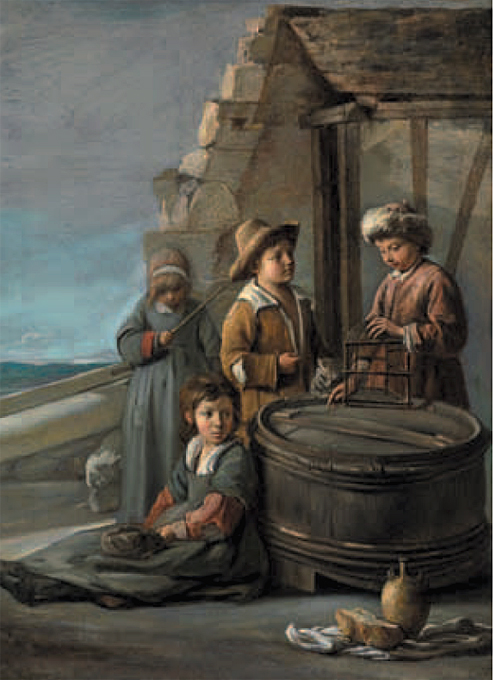 freres le nain enfants avec une cage a oiseau et un chat bpk berlin